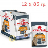 Пауч за здрава кожа и красива козина Royal Canin Intense Beauty - пълноценна храна за пораснали котки, късчета месо в апетитно желе